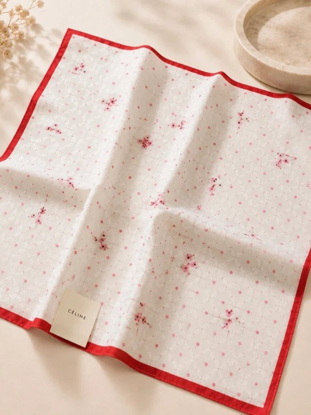 Vintage Céline Cherry Blossom Cotton Scarf